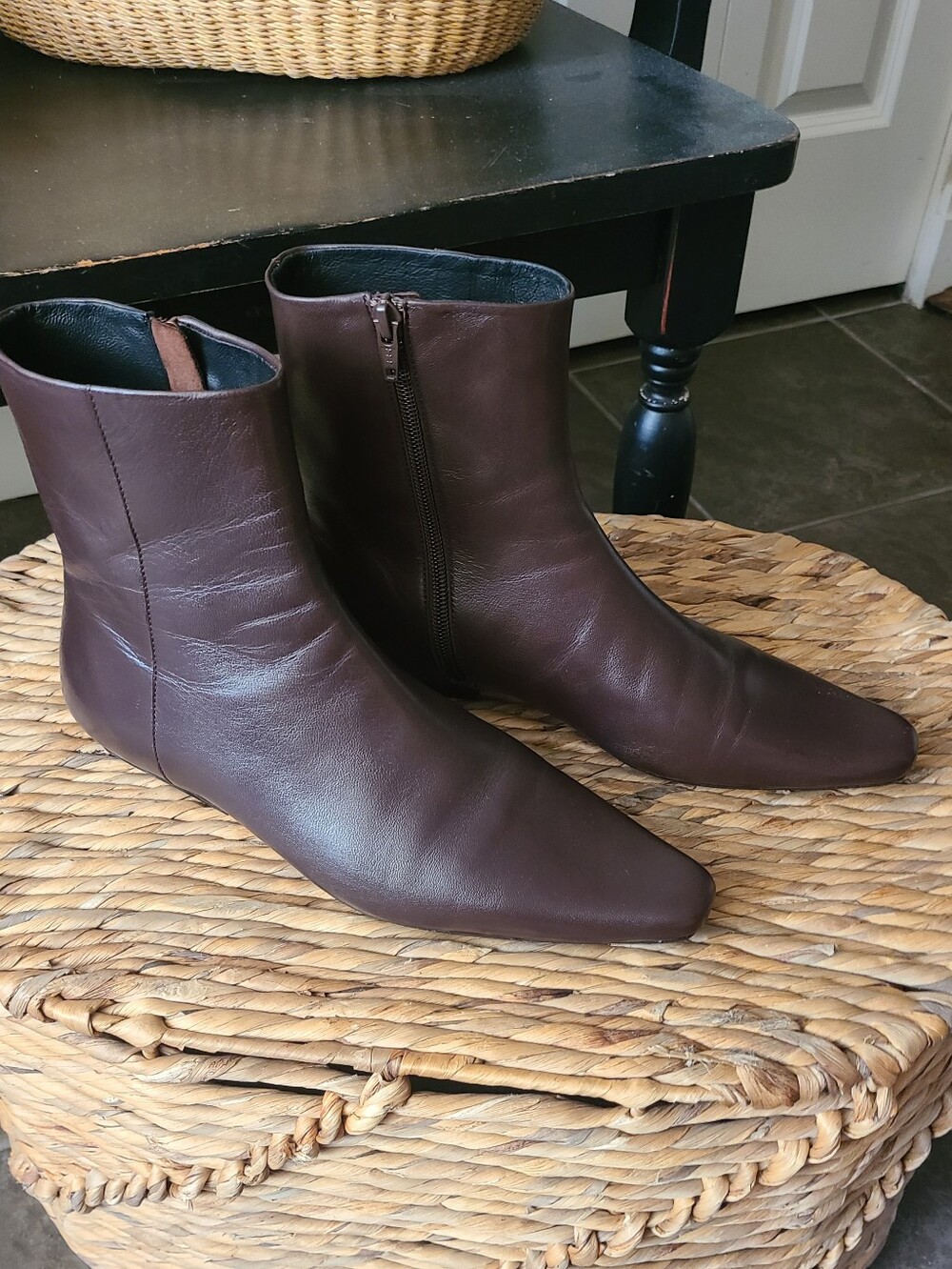Staud Wally Flat Ankle Boot Espresso Leather Size 38.5 New With Box